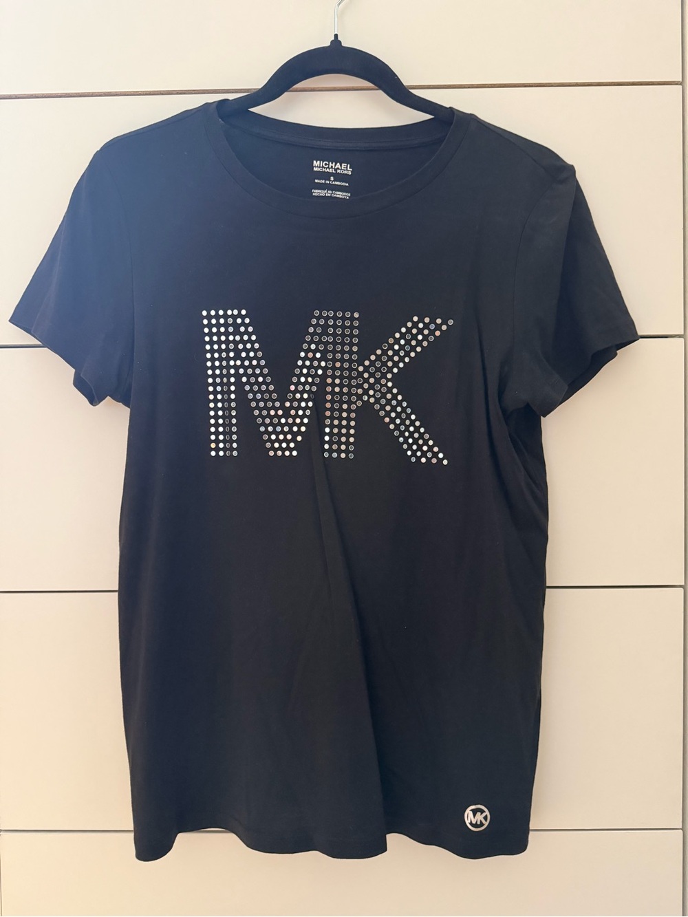Michael Kors Black Tee with Silver Studded MK Logo